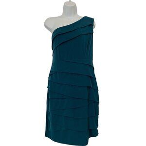 Valerie Bertinelli Womens One Shoulder Tiered Cocktail Dress Teal Size 14